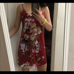 Satin floral v neck slip dress